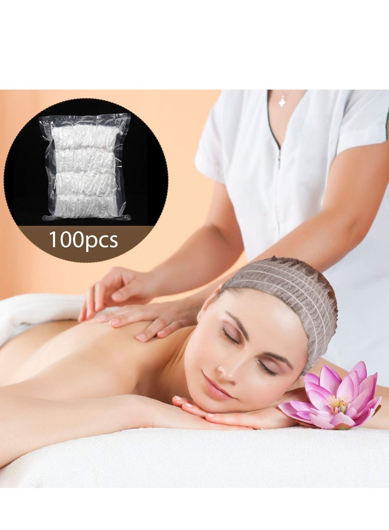 NIBEMINENT 100 Pieces Disposable Spa Headbands Soft Non-Woven Facial Hair Band Elastic Cloth Stretch Skin Care Makeup Sauna Supplies for Women Girls (White) - Image 4