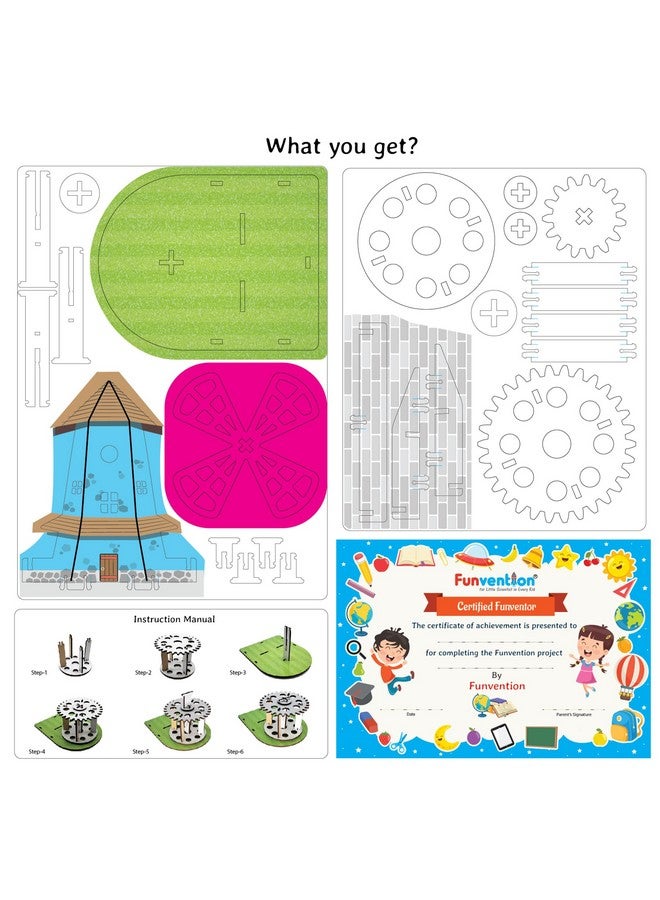 فنفينشين حامل أقلام DIY على شكل طاحونة هوائية من Funvention، منظم مكتب ميكانيكي للأطفال من سن 4 سنوات فما فوق، أحجية ثلاثية الأبعاد، فنون وحرف يدوية - Image 4