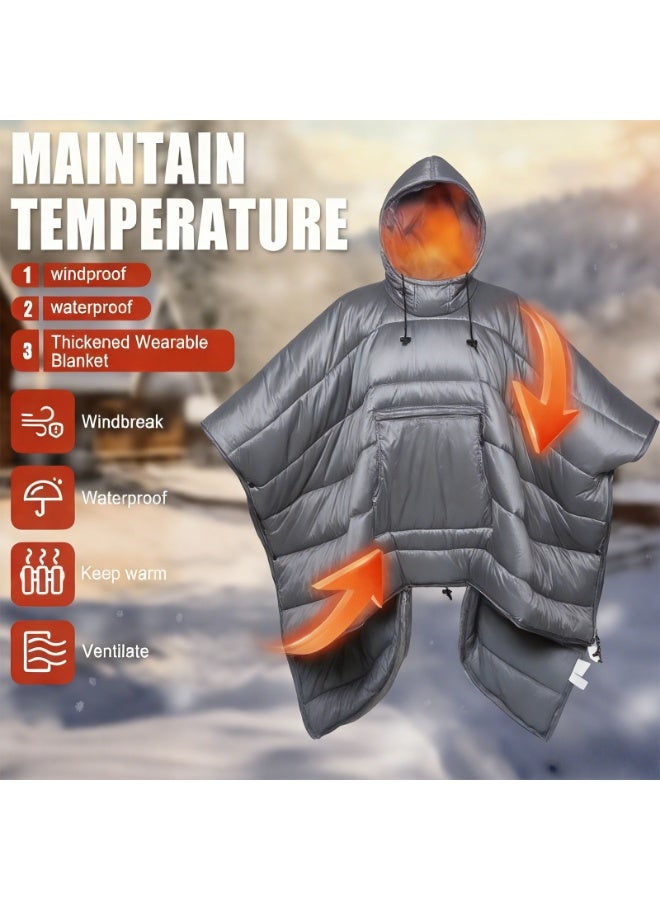 CHIYLE Outdoor Camping Poncho Blanket with Insulation Material, Ultralight Water-Resistant Warm Blanket, Perfect for Camping, Hiking, Stadium and Outdoor Activities – Grey - Image 3