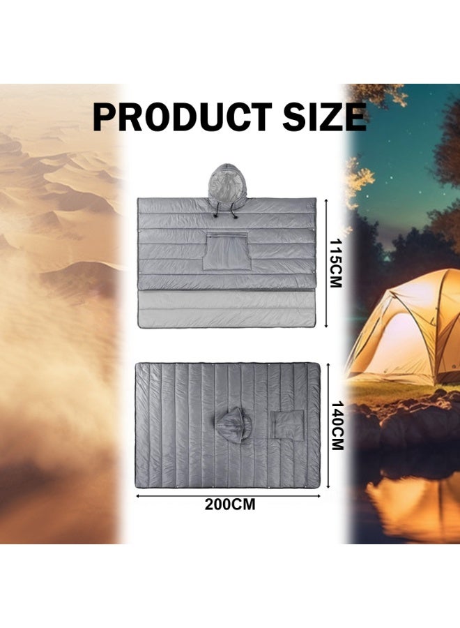 CHIYLE Outdoor Camping Poncho Blanket with Insulation Material, Ultralight Water-Resistant Warm Blanket, Perfect for Camping, Hiking, Stadium and Outdoor Activities – Grey - Image 2