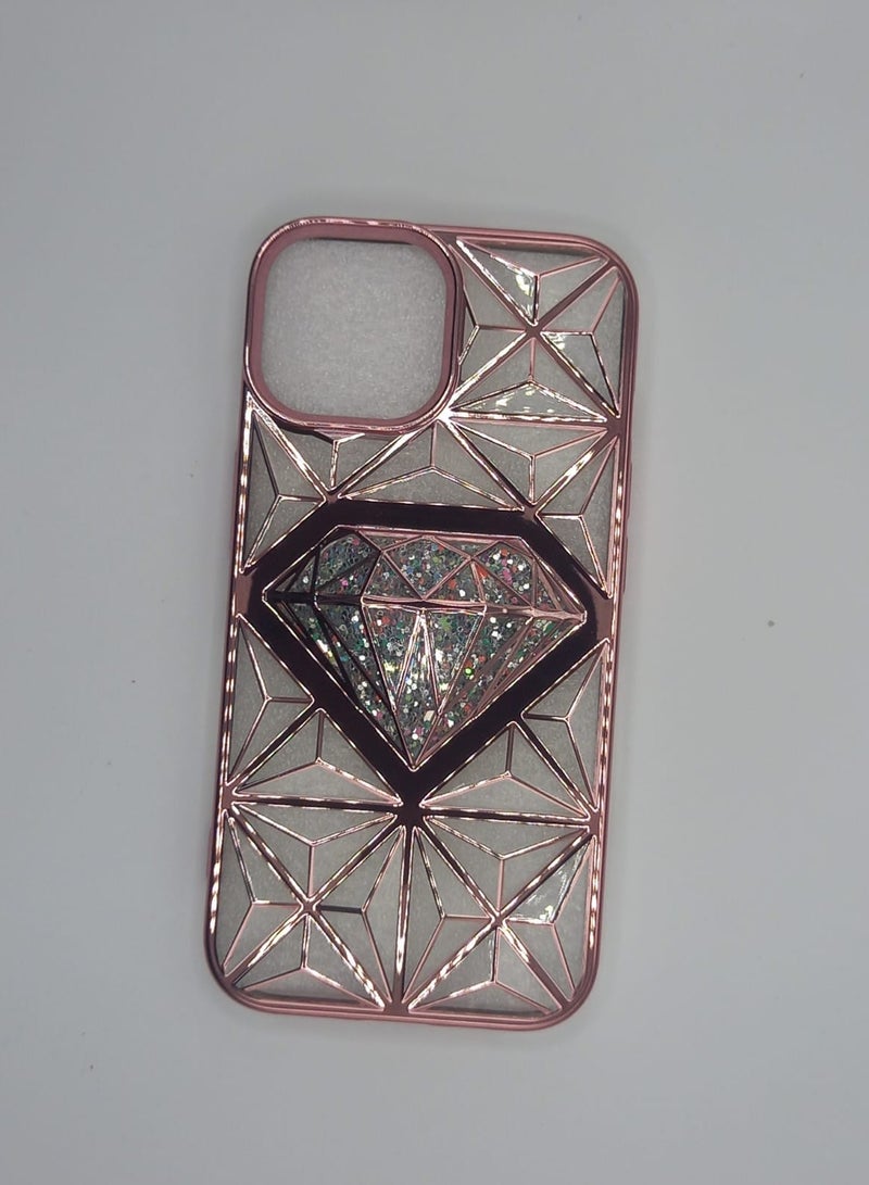 Undefined Transparent Pink Back Cover For Ihone 15 With A Diamond Shape - Image 1