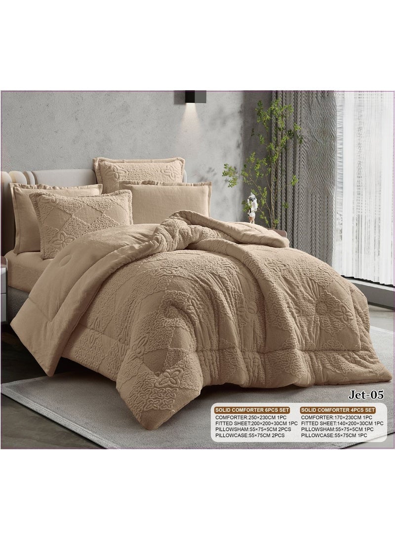 Luxury royal-style winter comforter set for a double bed, featuring a blend of velvet and soft fur (6 pieces, 230×250 cm)