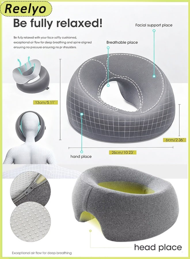 ريليو وسادة وجه مريحة، وسادة نوم محمولة للمكتب، وسادة رقبة قابلة للارتداد، وسادة مكتب للطلاب، وسادة دعم للرقبة والرأس على شكل حرف U، وسادة دعم من إسفنج الذاكرة، وسادة تدليك للخصر بطيئة الارتداد، وسادة وجه مريحة للذراعين، وسادة رقبة مريحة من إسفنج الذاكرة للنوم على الجانب أو الظهر أو البطن مع غطاء قابل للغسل، مناسبة للمنزل والمكتب والمكتبة والسفر بالطائرة أو السيارة أو القطار أو الحافلة أو أثناء استراحة الغداء أو في المنتجع الصحي أو الصالون، للبالغين والأطفال، رمادي - Image 4