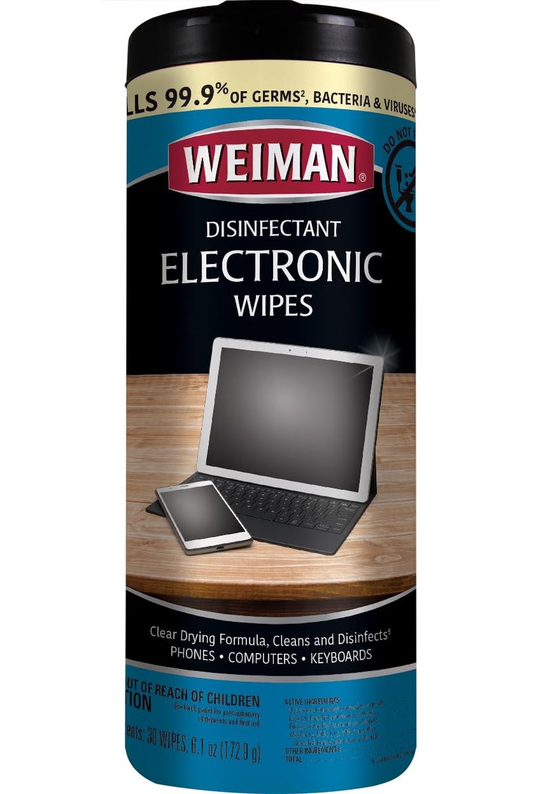 Weiman Disinfecting Electronic Cleaning Wipes For Keyboards, Tablets, E-readers, Smart Phones, Netbooks, and Touchscreens (30 Wipes) - Image 1