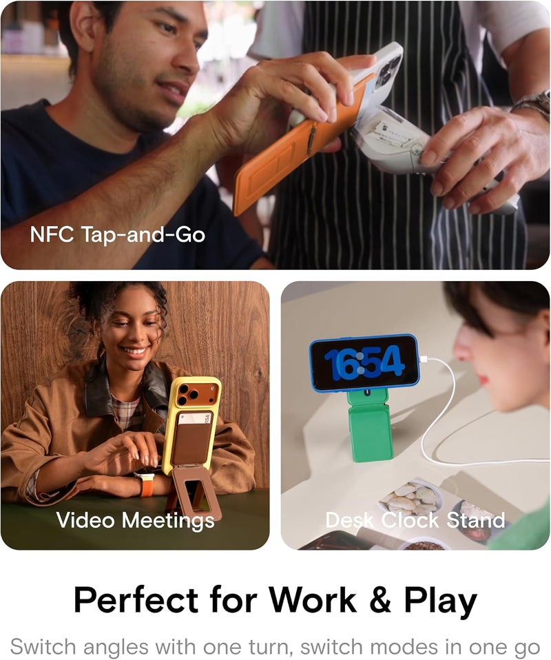 محفظة حامل ثلاثي القوائم لهاتف MOFT، حامل ثلاثي القوائم لمحفظة MagSafe، محفظة هاتف تدعم NFC، عصا سيلفي بحجم الجيب، جلد MOVAS نباتي وحامل بطاقات بزاوية قابلة للتعديل، أساسي للسفر، أزرق بحري | زوايا متعددة | محمول | جلد MOVAS | متوافق مع Magsafe | سهل الشحن | أساسي للسفر | لمنشئي المحتوى - Image 5