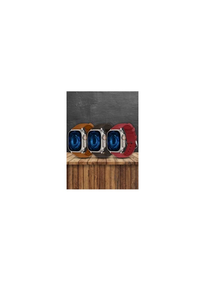CATANES - 3 Pack For Apple Watch Band 49mm/45mm/44mm Leather Band Buckle Strap Wristband Compatible with Apple watch series Ultra2/Ultra/8/7/SE/5/4/3/2/1 - Image 1
