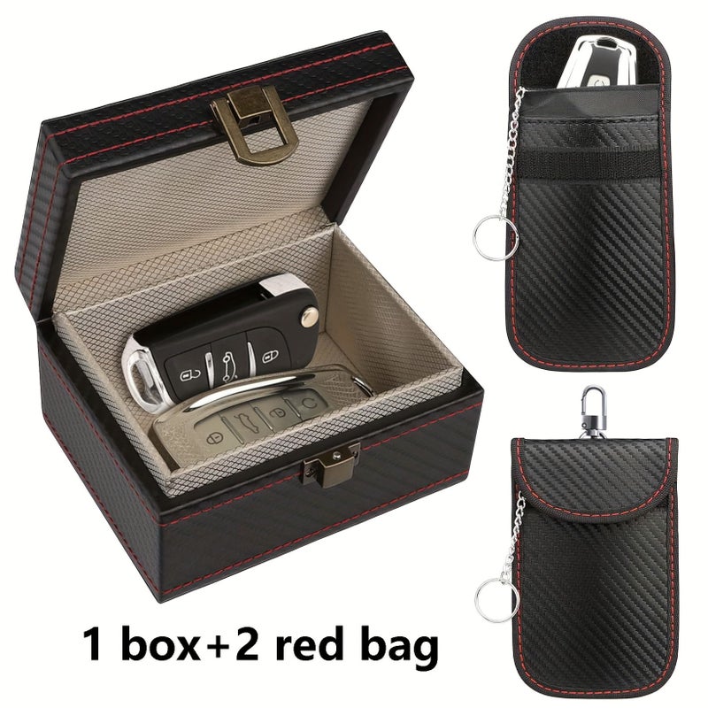 Faraday Box With 2 Faraday Pouches RFID Signal Blocker Set for Car Keys Key Fob Protector Includes Box Green Bag And Blue Pack - Image 1