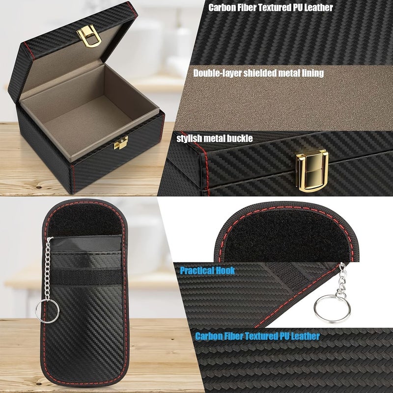 Faraday Box With 2 Faraday Pouches RFID Signal Blocker Set for Car Keys Key Fob Protector Includes Box Green Bag And Blue Pack - Image 4