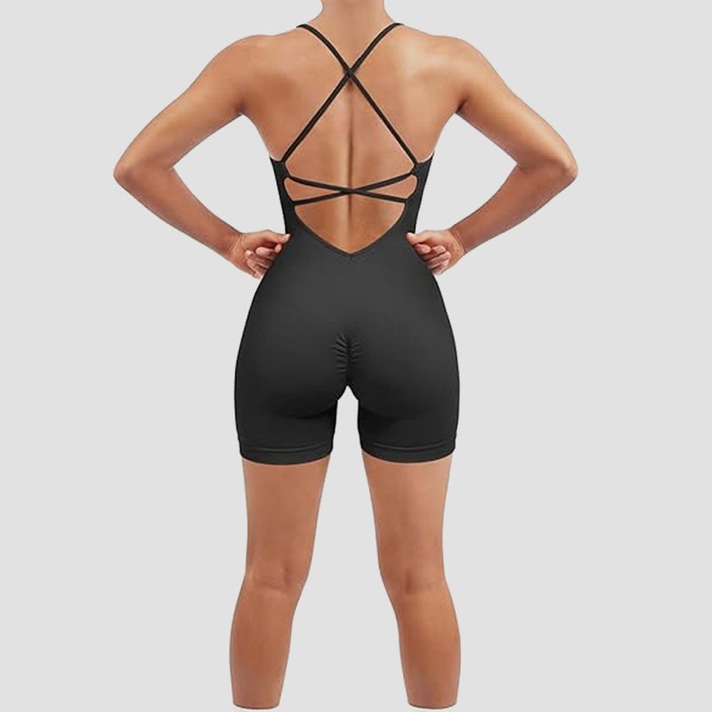 Generic Seamless Peach Booty Bodysuit Fitness Yoga Suit Black 