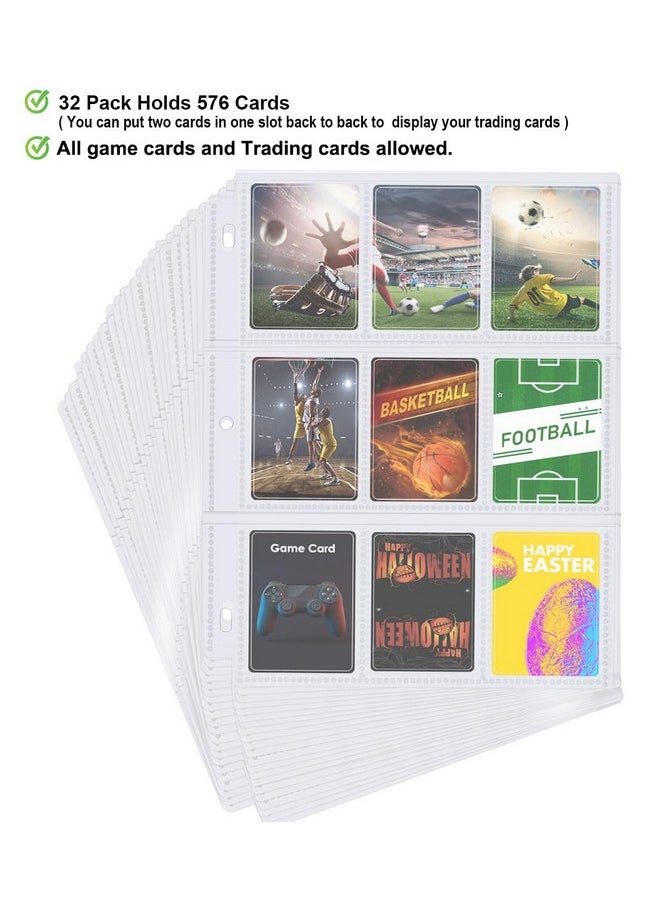 POKONBOY - 288 Pockets Trading Card Sleeves, 9 Pocket Trading Card Binder Sheets Card Storage Album Pages Holders For Standard Size Cards, Sport Cards, Game Cards, Business Cards - Image 1