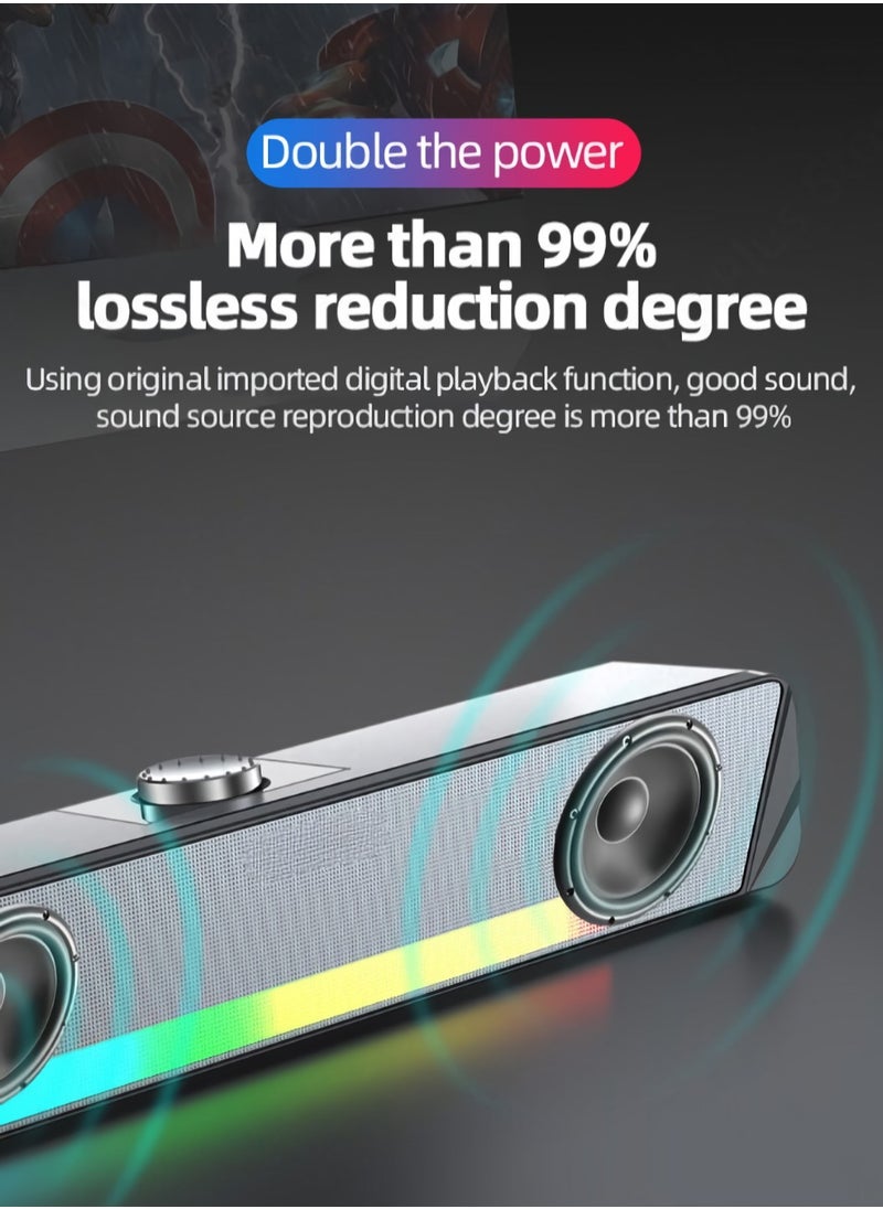 TS33 Soundbar, 4D Shocking High Quality Sound RGB Speaker, Lightweight Durable Wired And Bluetooth Audio Speaker, Compact And Portable Subwoofer For Desk Computer, (1pc, Silver)