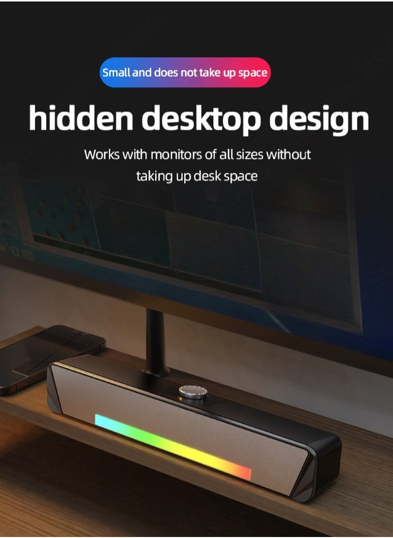 TS33 Soundbar, 4D Shocking High Quality Sound RGB Speaker, Lightweight Durable Wired And Bluetooth Audio Speaker, Compact And Portable Subwoofer For Desk Computer, (1pc, Silver)