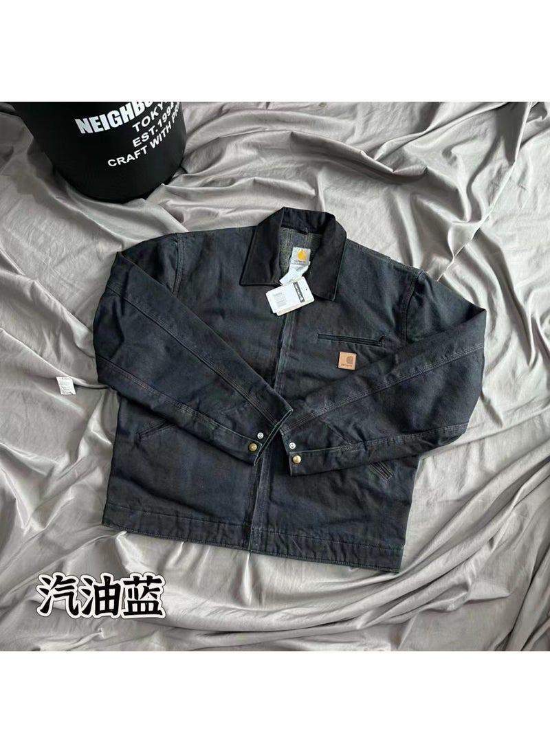 Generic Vintage Style J97 Heavy Duty American Washing Jacket Canva Loose Fit Plus Size Special Occasion Jacket Rare Color Gasoline blue 