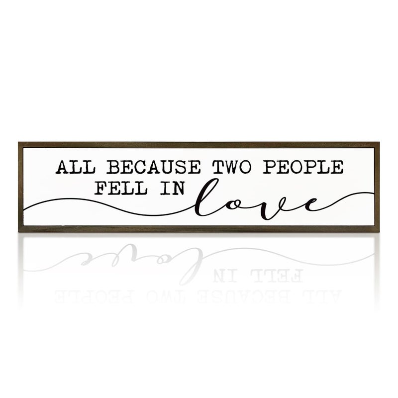 WKYAER Love Quote Sign, Farmhouse Wooden Box Signs, Bride To Be Decorations, Home Decor for Bedroom Living Room, Engagement Wedding Marriage Decor, All Because Two People Fell In Love Sign, Family Wood Sign - Image 1