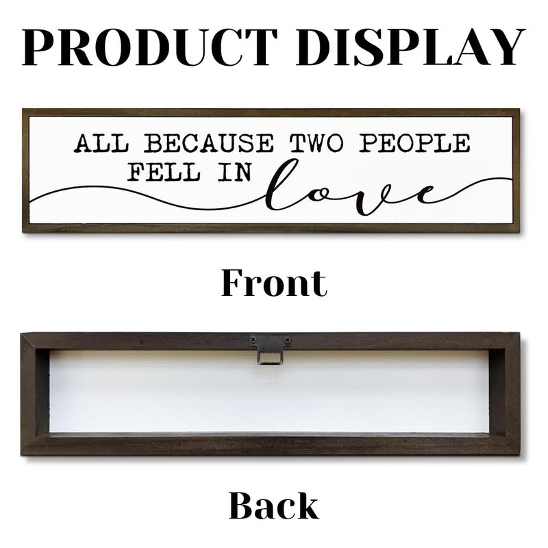 WKYAER Love Quote Sign, Farmhouse Wooden Box Signs, Bride To Be Decorations, Home Decor for Bedroom Living Room, Engagement Wedding Marriage Decor, All Because Two People Fell In Love Sign, Family Wood Sign - Image 3