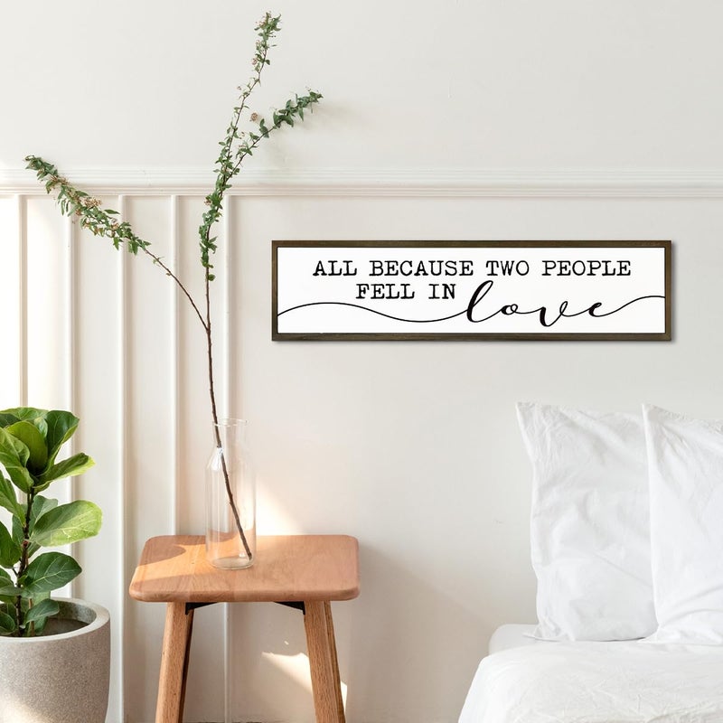 WKYAER Love Quote Sign, Farmhouse Wooden Box Signs, Bride To Be Decorations, Home Decor for Bedroom Living Room, Engagement Wedding Marriage Decor, All Because Two People Fell In Love Sign, Family Wood Sign - Image 5