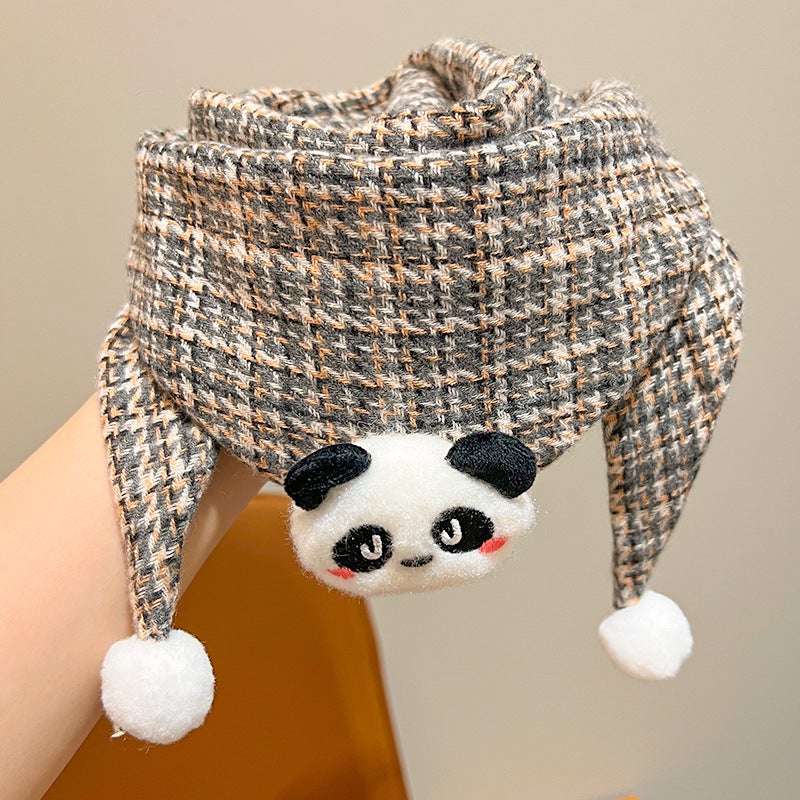 Kids Cartoon Warm Triangle Scarf 6#Black and white panda 