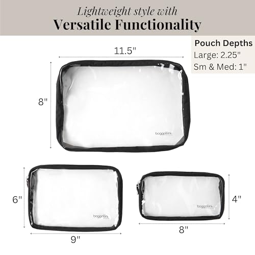 Baggallini Clear Travel Pouches - 3-Piece Cosmetic Bags Set - Lightweight Water Resistant Travel Essential - Image 3