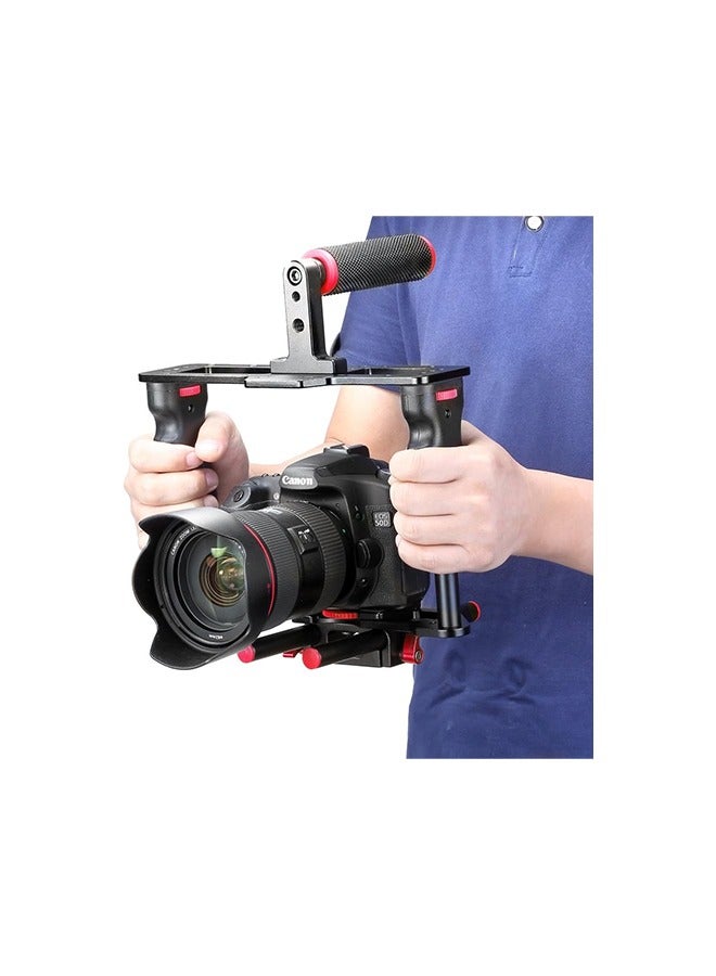 NEEWER Camera Video Cage Film Movie Making Kit, Aluminum Alloy with Top Handle, Dual Hand Grip, Two 15mm Rods, Compatible with Canon Sony Fujifilm Nikon DSLR Camera and Camcorder (Black + Red) - Image 2