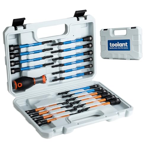 toolant 21pcs Extra Long Nut Driver Bit Set, SAE/Metric Magnetic Nut Driver Set with Replacement Handle - Image 1