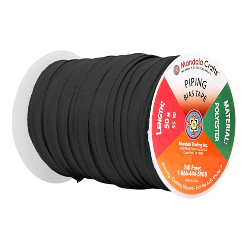Mandala Crafts Black Maxi Piping Bias Tape with Welting Cord - 1/2 Inch Upholstery Piping Trim for Sewing, Cushions, Slipcovers, and DIY Decor - 55 Yards Lip Cord Trim - Image 2