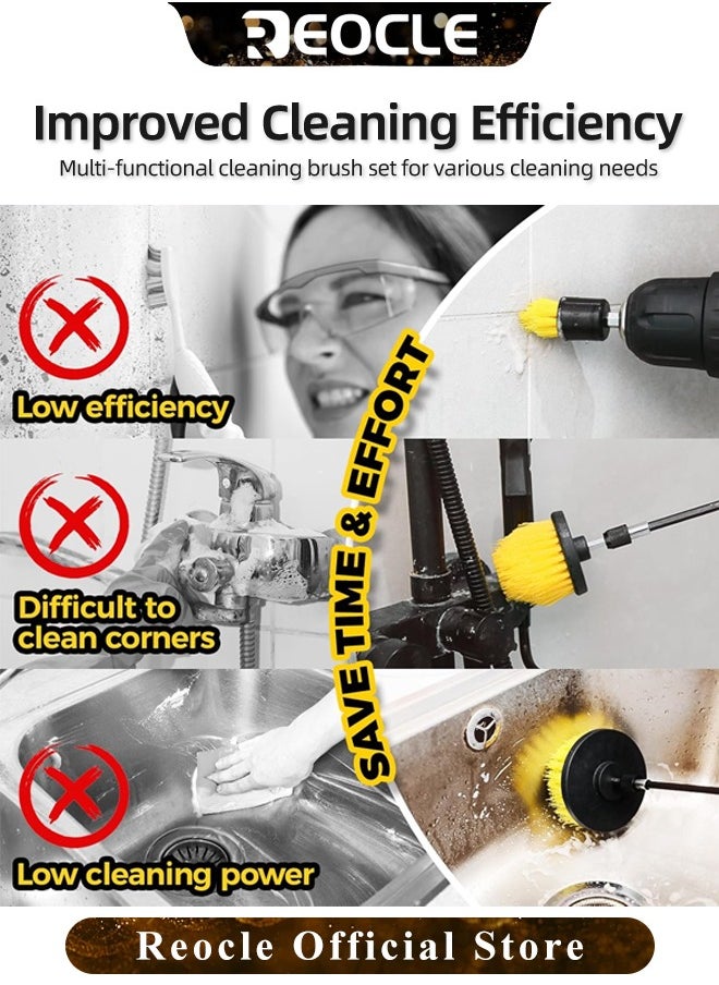 REOCLE 11pcs Drill Brush Attachment Set Cleaning Kit Drill Brush Electric Multi-Purpose Scrubber for Bathroom Surfaces & Grout & Floor & Tub & Shower & Tile & Kitchen & Car  - Image 3