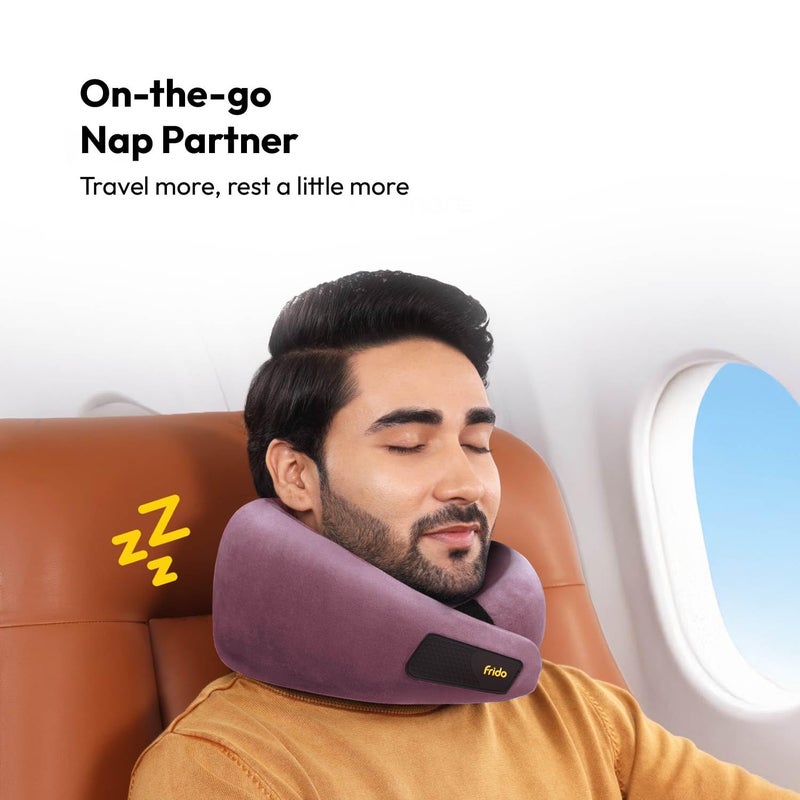 Frido وسادة سفر للرقبة، 100% فوم هاي-بير، وسادة دعم رقبة خفيفة الوزن، وسادة رقبة للسفر بالطائرة، وسادة رقبة للسيارة من فوم الذاكرة، أحزمة فيلكرو قابلة للتعديل، حقيبة سفر مجانية (وردي) - Image 4