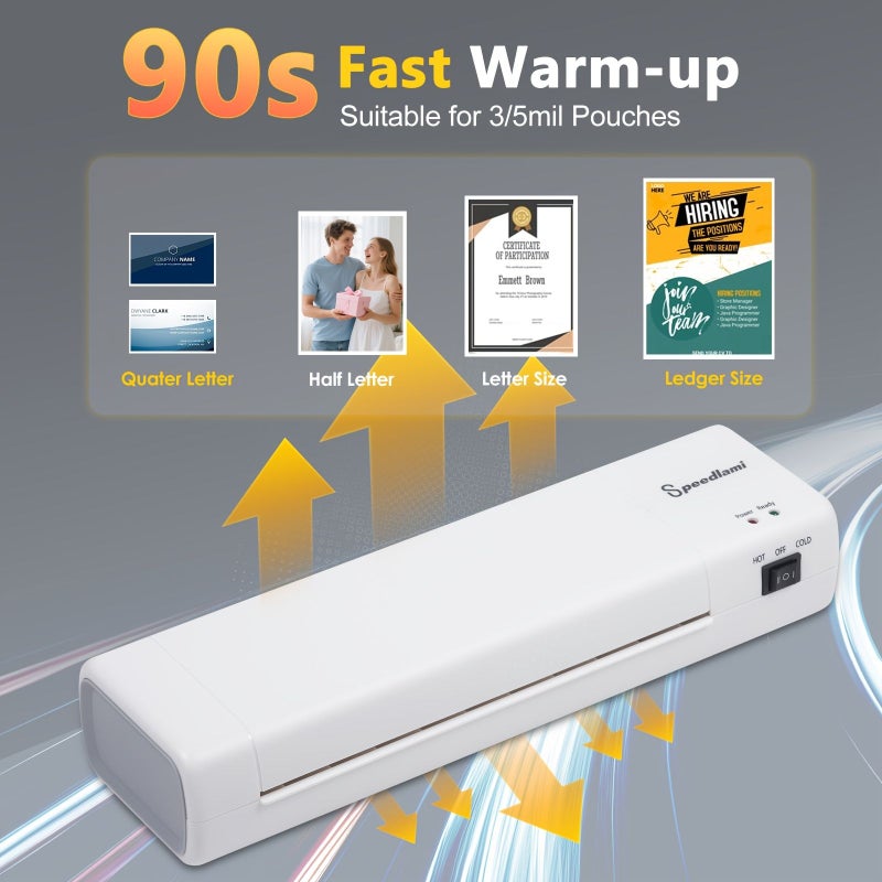 Black Laminating Machine A4 to A10 90s Fast Warmup 300mm Per Minute High Speed Hot Cold Dual System For Document Photo Home Business Office Use - Image 1