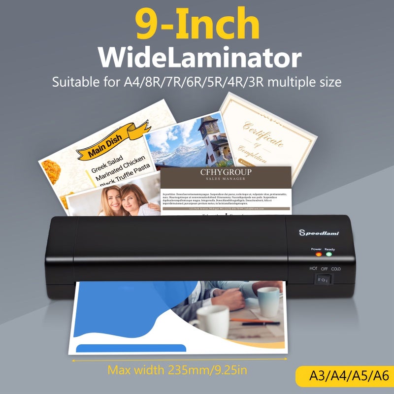 Black Laminating Machine A4 to A10 90s Fast Warmup 300mm Per Minute High Speed Hot Cold Dual System For Document Photo Home Business Office Use - Image 3