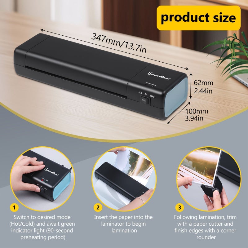 Black Laminating Machine A4 to A10 90s Fast Warmup 300mm Per Minute High Speed Hot Cold Dual System For Document Photo Home Business Office Use - Image 2
