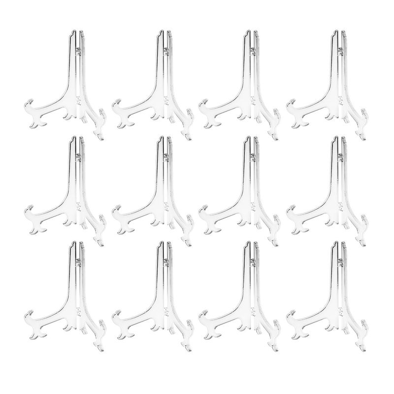 Super Z Outlet Plastic Easels 12 Pack Clear Easel Stands Easel Display Stand for Photo, Place Card, Collectibles, Light Items - Perfect for Wedding Cards, Party, Home, Party Decorations (8 Inches) - Image 1