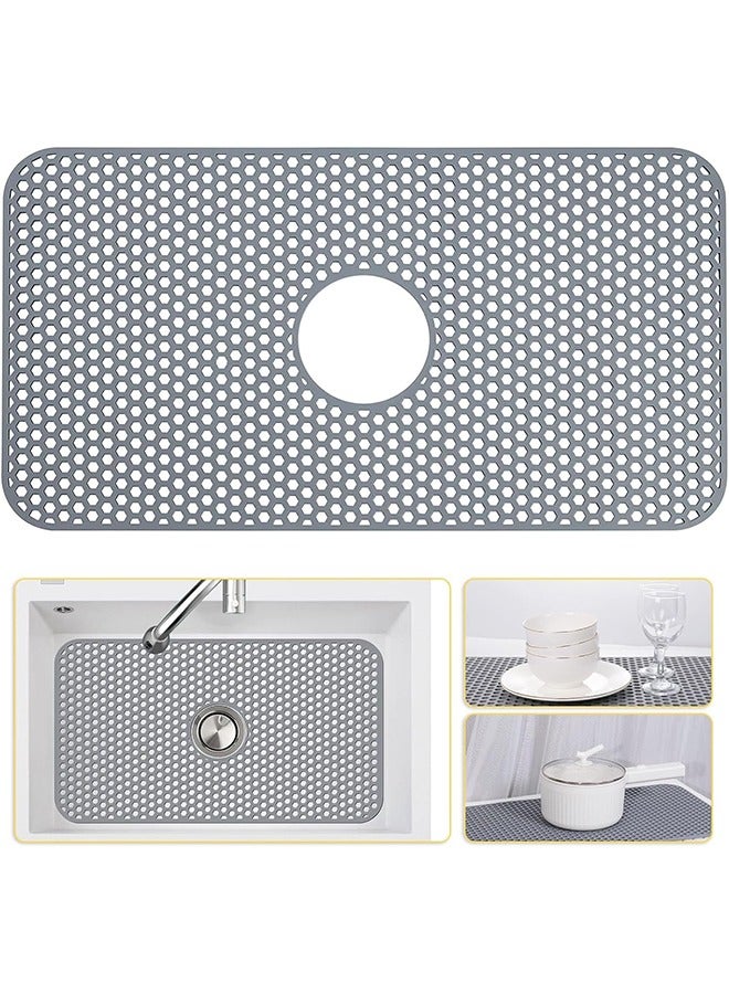 MVAQKLM  Silicone Sink Mat, 66 x 35 CM Sink Protectors for Kitchen Sink with Center Drain, Kitchen Sink Accessory, Non-Slip Sink Mats for Bottom of Farmhouse Stainless Steel Sink - Image 1
