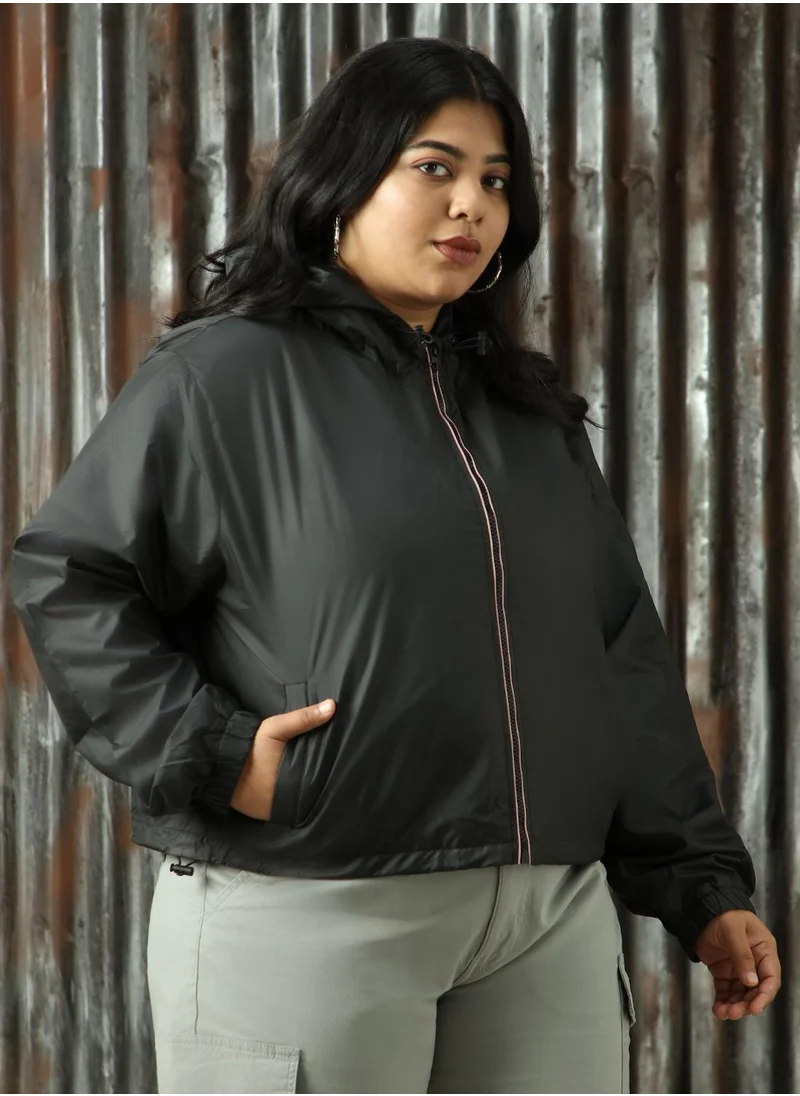 HIGH STAR Women's Black 100% Polyester Solid Jacket