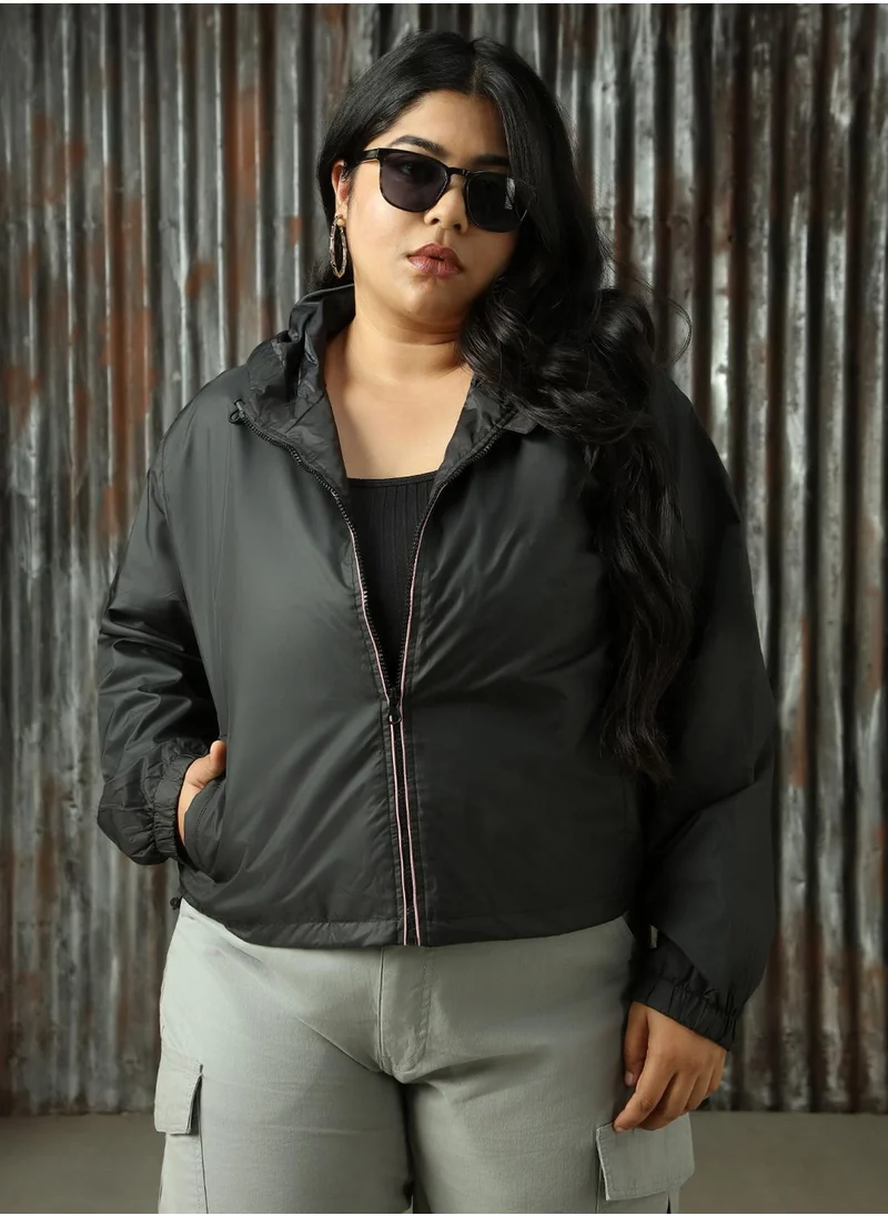 HIGH STAR Women's Black 100% Polyester Solid Jacket
