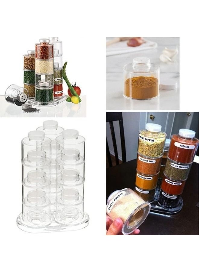 Generic - 12 pieces of 360-degree rotating spice tower Acrylic Spice Rack with Base - Image 1