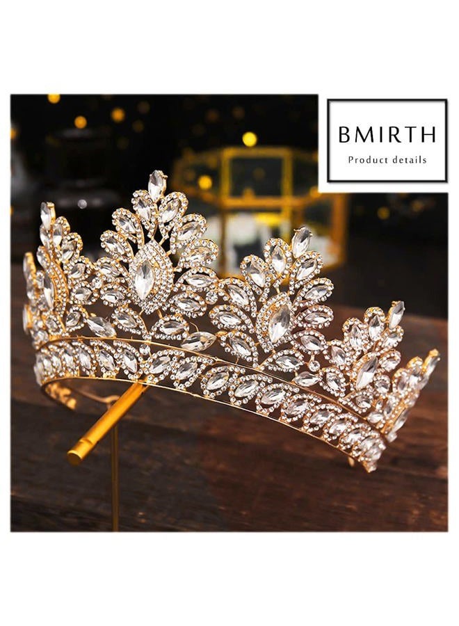 Bmirth Baroque Crown and Tiara Gold Crystal Pearl Bride Wedding Queen Crowns Decorative Princess Tiaras Rhinestone Hair Accessories for Women and Girls (L) - Image 2