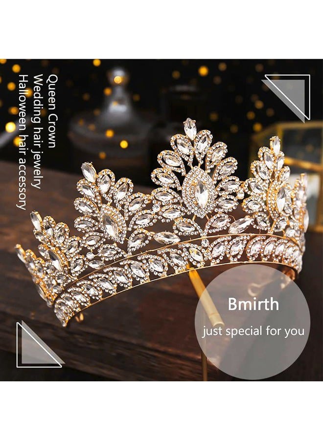 Bmirth Baroque Crown and Tiara Gold Crystal Pearl Bride Wedding Queen Crowns Decorative Princess Tiaras Rhinestone Hair Accessories for Women and Girls (L) - Image 4