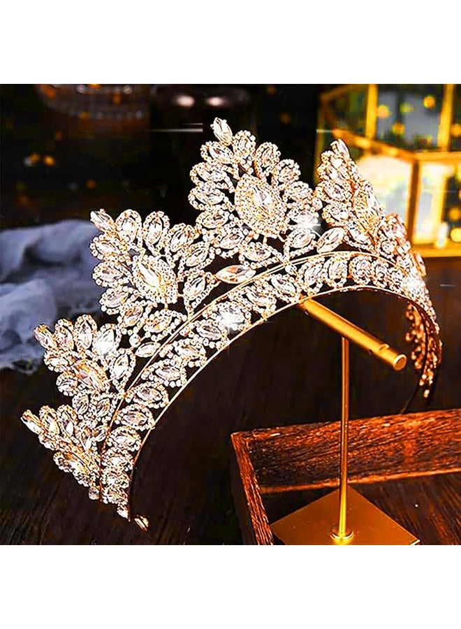 Bmirth Baroque Crown and Tiara Gold Crystal Pearl Bride Wedding Queen Crowns Decorative Princess Tiaras Rhinestone Hair Accessories for Women and Girls (L) - Image 3