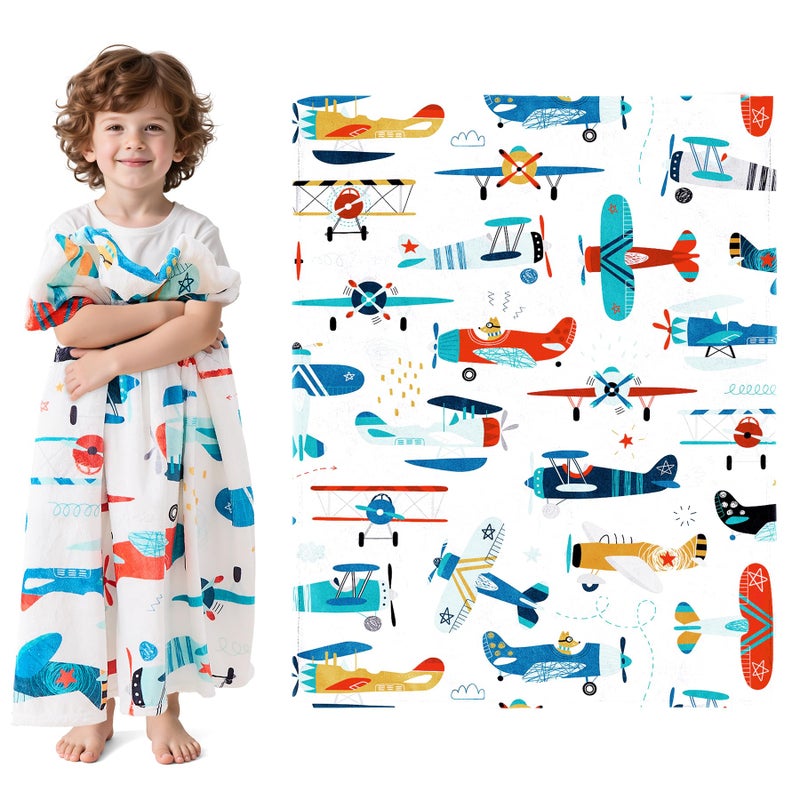 Wajade Airplane Blanket for Boys Soft Fleece Cute Aircraft Blanket for Couch Sofa Bedroom Fuzzy Flannel Blankets Birthday for Kids Boys 50x60 - Image 2