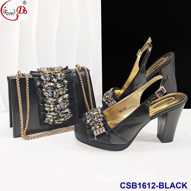 Diamond-Encrusted Carved Butterfly Back Tied With Elastic Strap High Heels And Handbag Set Shoes And Bag Set - Image 4