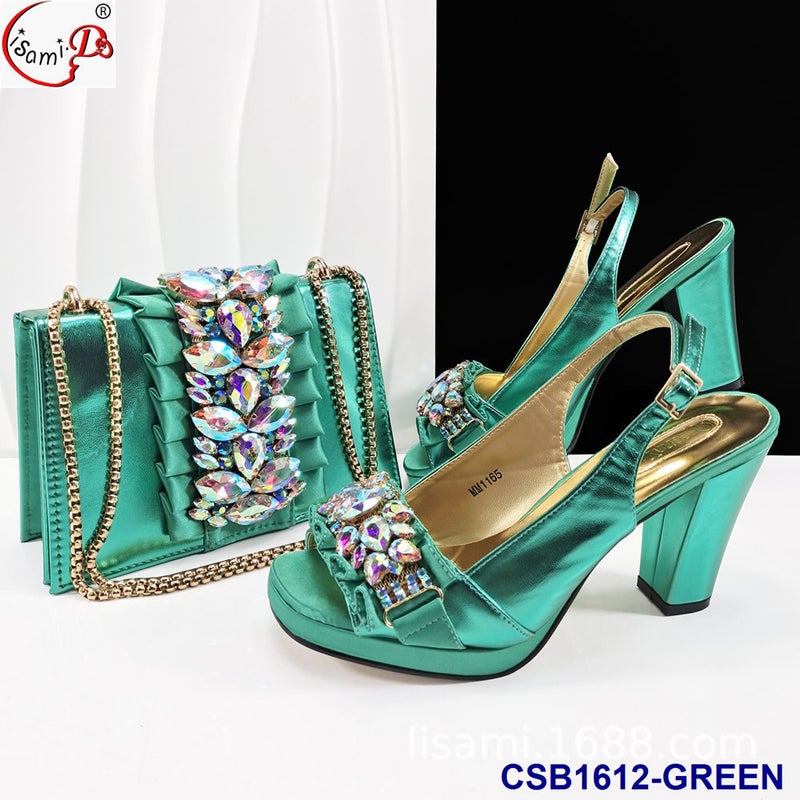 Diamond-Encrusted Carved Butterfly Back Tied With Elastic Strap High Heels And Handbag Set Shoes And Bag Set - Image 3