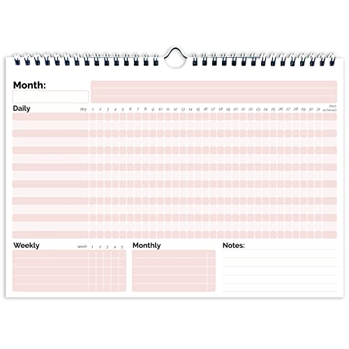 HADIGU Habit Tracker Calendar, (Undated 12 Month) with Spiral Bound and Hanger, A4 size (8.3"x11.7"), Habit Tracker Journal for Daily Weekly and Monthly Habit Tracking. - Image 1