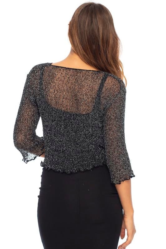 Back From Bali Metallic Shrug Lite Womens Sheer Jacket Black Silver - Image 2
