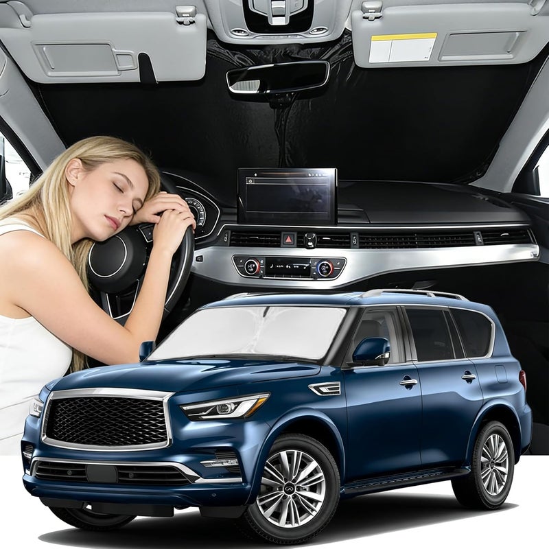ZOIBV Windshield Sunshade for Infiniti QX80 2014-2024 Sun Shade Car Windshield Accessories Upgrade 4 Layers Blocks UV Rays Custom Fit QX80 240T Car Window Shades Front Windshield Keep Cool Foldable - Image 1