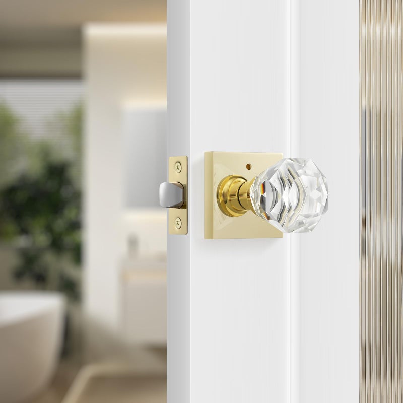 Leydebong 1 Pack Crystal Door Knobs Brushed Gold Door Handles Interior Premium BathroomBedroom Door Levers with Lock Glass Door Knobs Privacy Function with No Key - Image 2