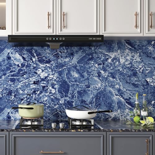 Wallercity Stream Blue Marble Contact Paper for Countertops Waterproof Self Adhesive Marble Blue/White Peel and Stick Wallpaper fpr Counter Top Vinyl Wrap for Cabinets Shelf Table Tops 15.8''x78.7'' - Image 4