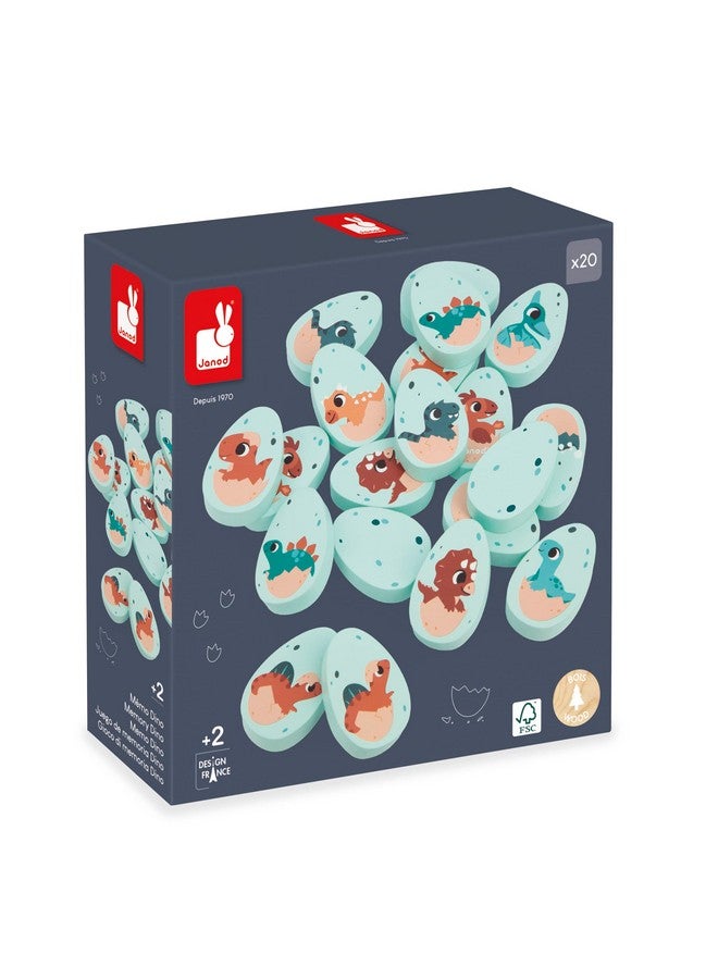 Janod Dino - Dinosaur Memory Game - 20 Wooden Dino Eggs with 10 Prehistoric Pairs - Cooperative or Competitive Early Learning Game - Ages 2- 5 Years - J05826 - Image 1