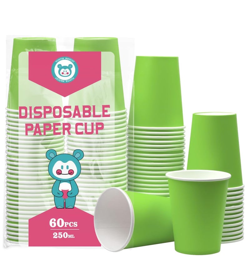 Yuxitia Disposable Paper Cups60pcs Paper Cups For DIY Wedding Party Picnic BBQ Travel and Event 8OZ Grass green