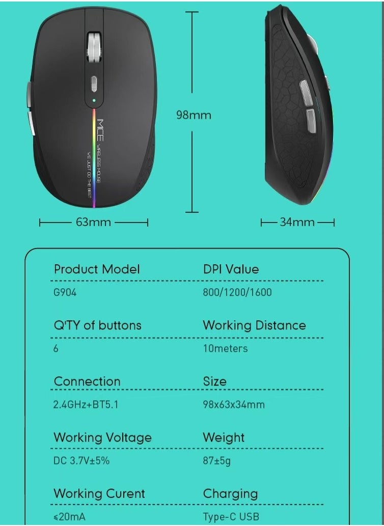 iMice - BLUETOOTH DUAL-MODE RECHARGEABLE SILENT 6-BUTTON WIRELESS GAMING MOUSE TYPE-C INTERFACE - Image 1