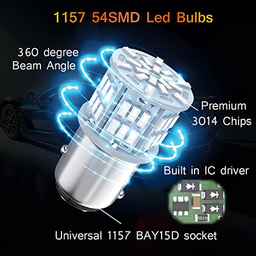 Melphan-Auto 1157 Led Brake Light Bulb Red, 12V-24V 1157 7528 2357 2057 BAY15D LED Replacement Light Bulb for Brake Light Tail Light for Car RV Trailer Boat, 54SMD 3014 Chipset,4PCS - Image 4